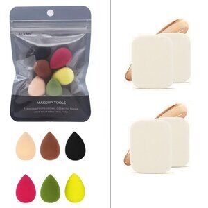 <SET OF 10> Makeup Sponges: (6) Multi-Colored Droplet Blenders & (4) White Pads